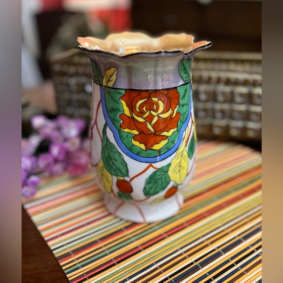 VTG Japanese Tashiro Shoten Lusterware Vase w Flower/Leaf/Berry Majolica - Picture 1 of 10